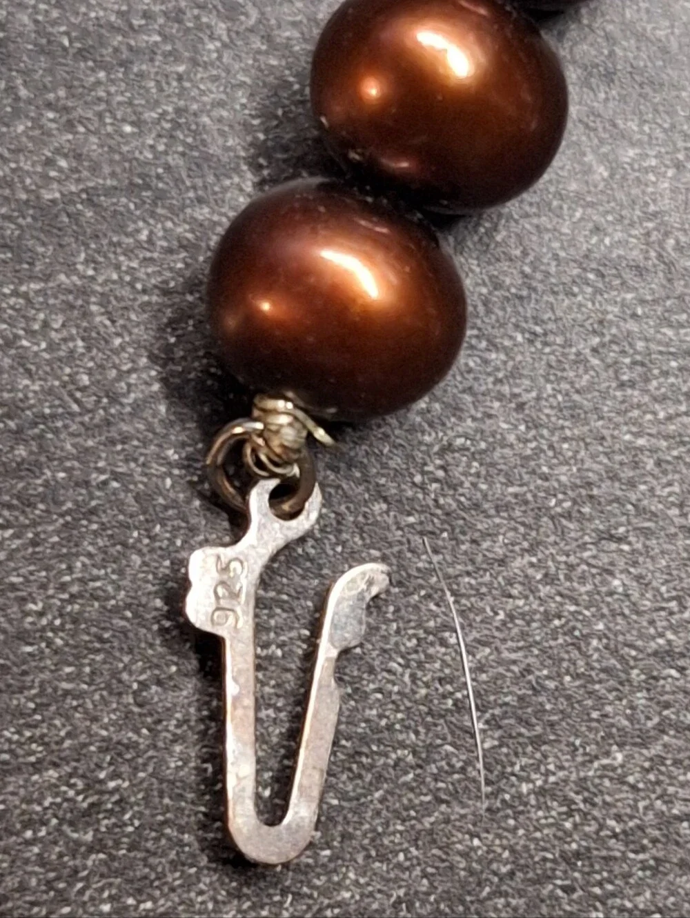 925 Chocolate Brown Pearl Necklace Sterling Silver Fishhook Clasp ISP‎ China VTG